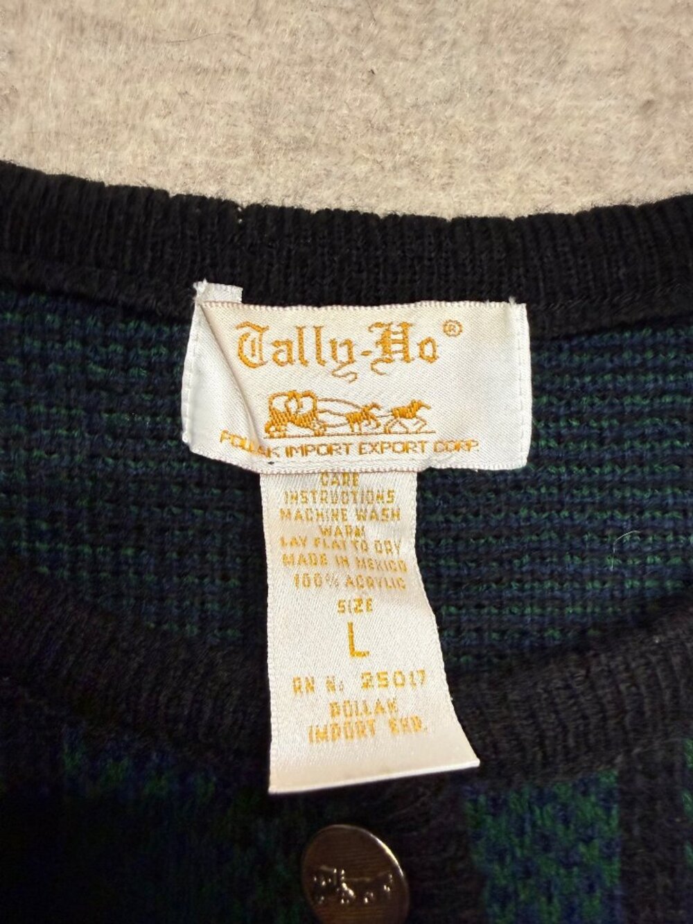 Vintage Tally-Ho Black Watch Pattern Button Down Long Sleeve Cardigan Large - Picture 4 of 9